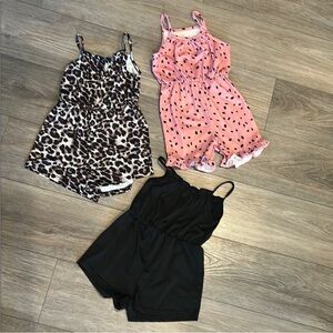 Set of Three Girls' Rompers - Leopard, Pink Polka Dot, Black Girls Size 4-5 Year
